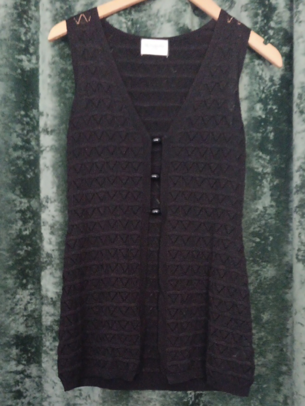 Runaway Black Silver Metalic Knit Beaded Middle Top S